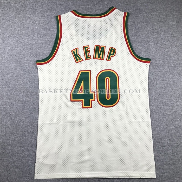 Maillot Seattle Supersonics Shawn Kemp NO 40 Mitchell & Ness Chainstitch Creme